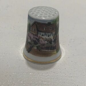 Thimble With Houses Painted Made In Japan
